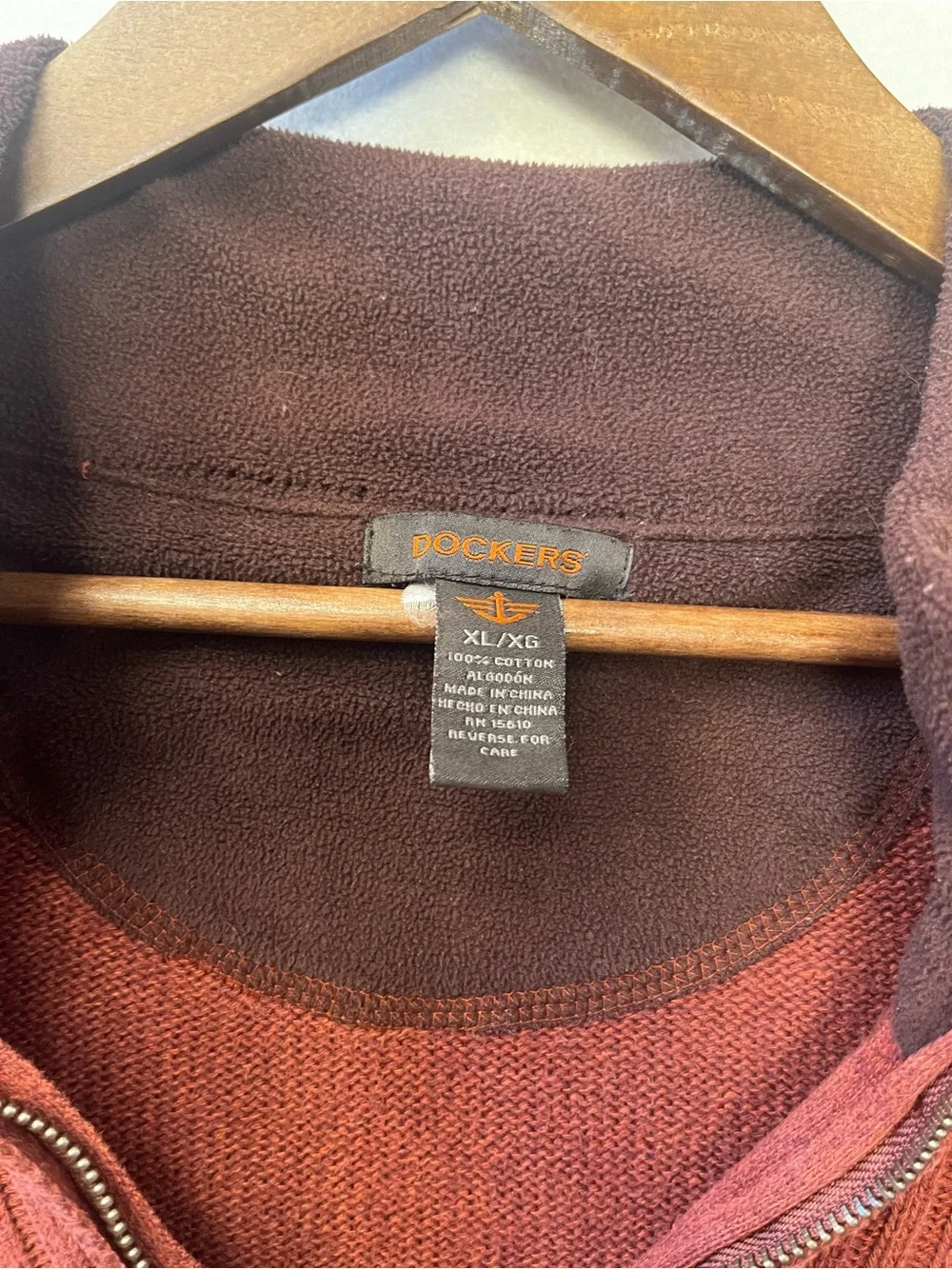 Dockers Men's Zip-Front Ribbed Yoke Sweater - Rust